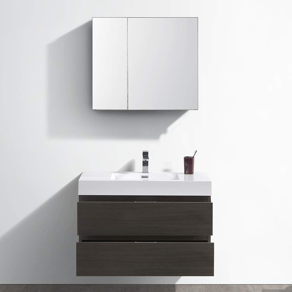 Fresca FVN8336GO Fresca Valencia 36" Gray Oak Wall Hung Modern Bathroom Vanity w/ Medicine Cabinet