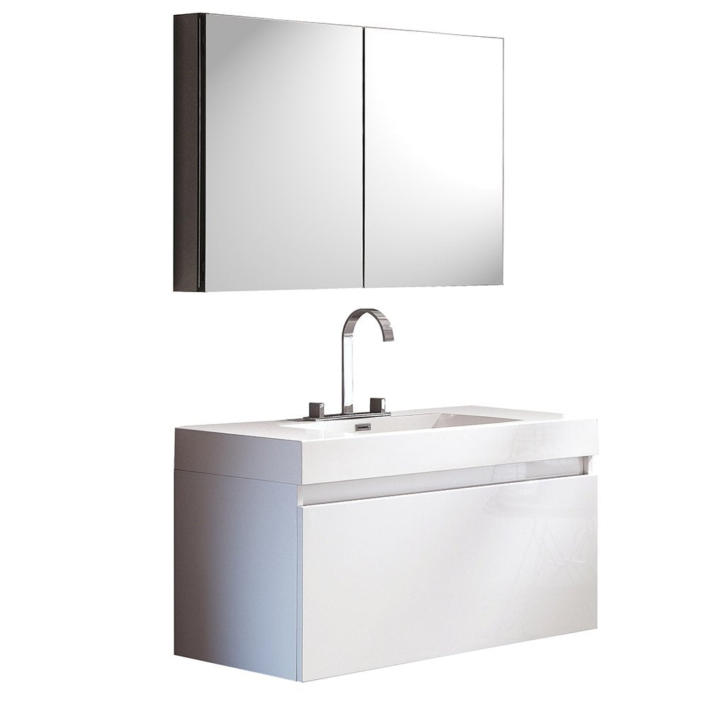 Fresca FVN8010WH Fresca Mezzo 39" White Modern Bathroom Vanity w/ Medicine Cabinet