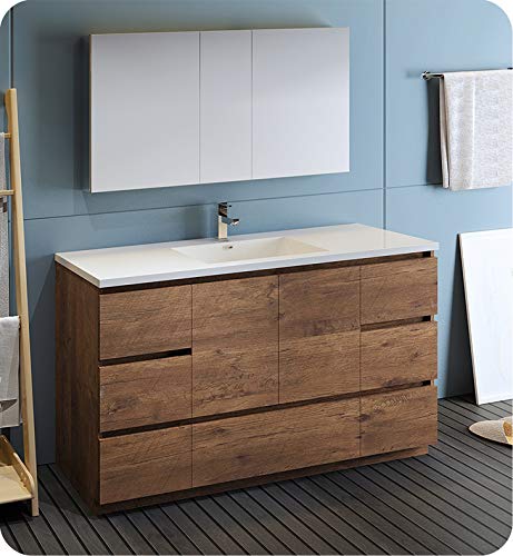 Fresca FVN9360RW-S Fresca Lazzaro 60" Rosewood Free Standing Single Sink Modern Bathroom Vanity w/ Medicine Cabinet