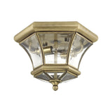 Livex Lighting 7052-91 Monterey 2 Light Outdoor/Indoor Brushed Nickel Finish Solid Brass Flush Mount with Clear Beveled Glass