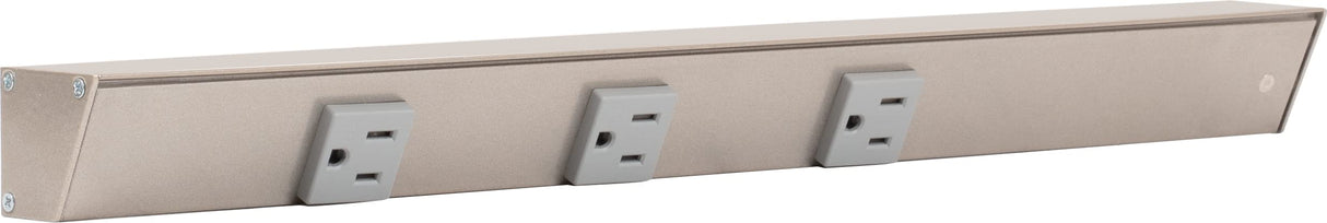 Task Lighting APT18-3G-P-SN-R 18" APT Series Slim Angle Power Strip, Right Entry, Satin Nickel Finish, Grey Receptacles