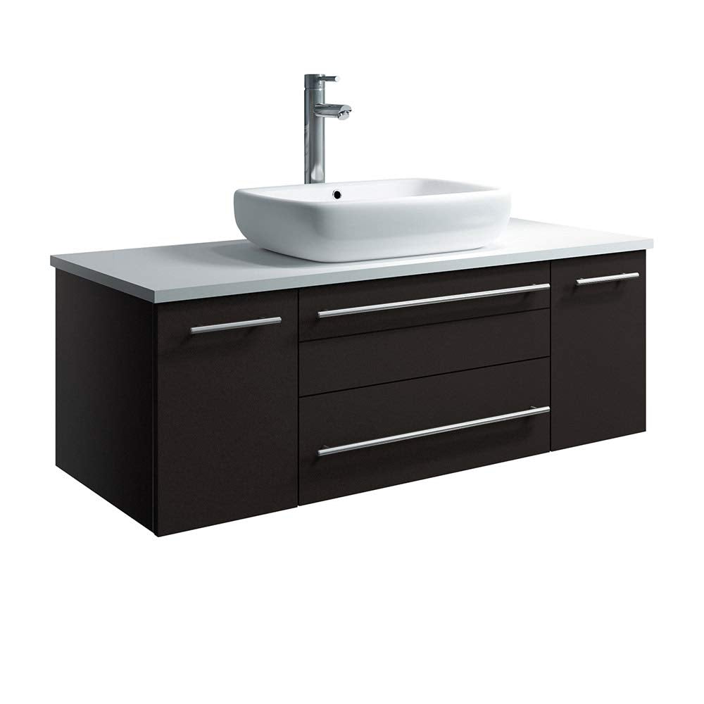 Fresca FCB6142ES-VSL-CWH-V Fresca Lucera 42" Espresso Wall Hung Modern Bathroom Cabinet w/ Top & Vessel Sink