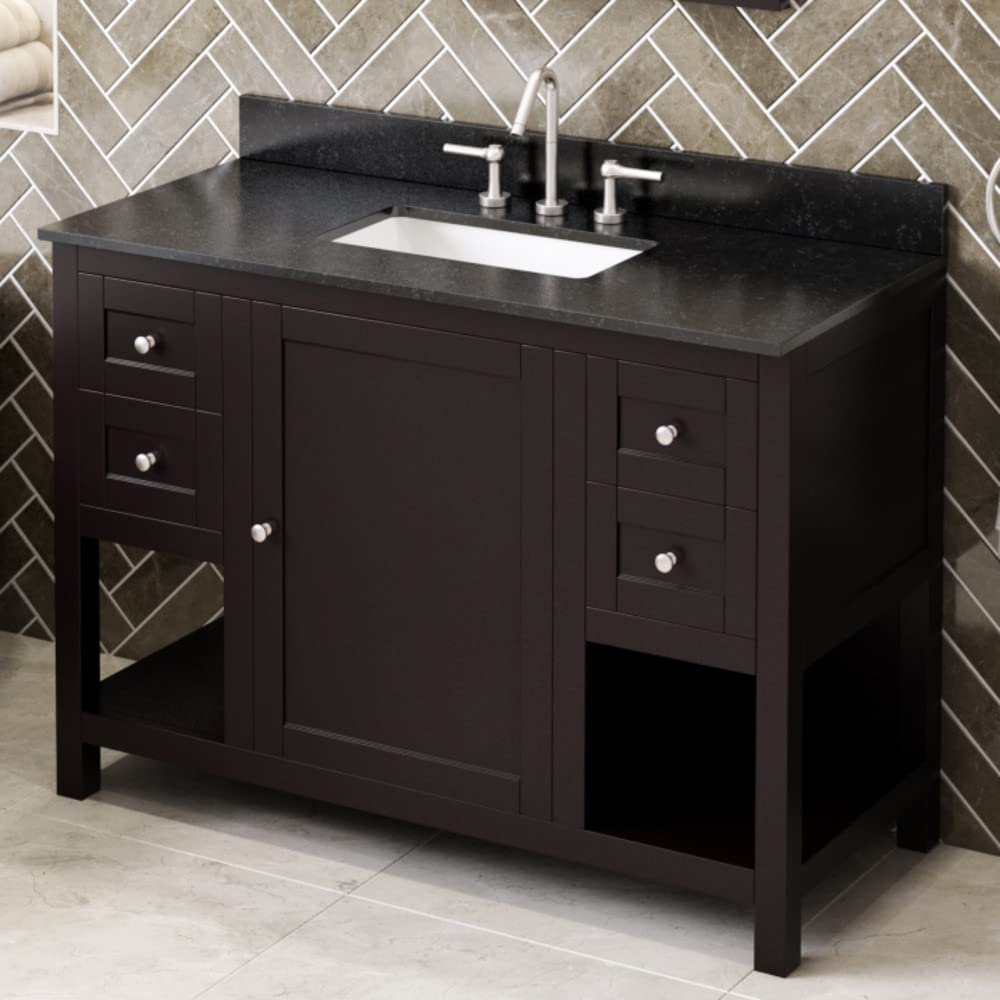 Jeffrey Alexander VKITAST48ESBGR 48" Espresso Astoria Vanity, Black Granite Vanity Top, undermount rectangle bowl