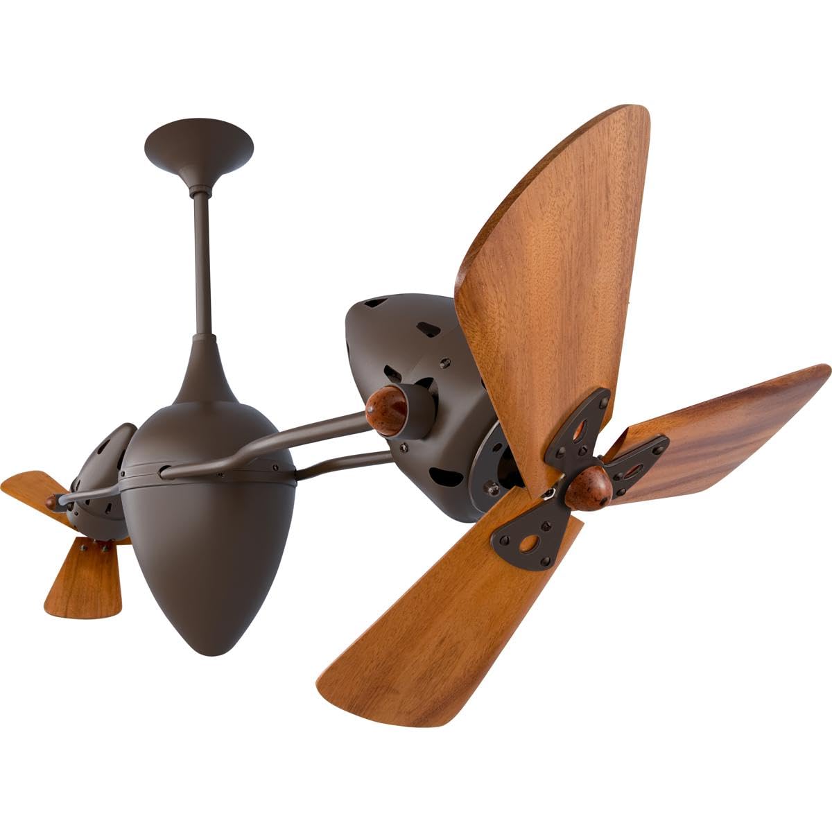 Matthews Fan AR-BZZT-WD Ar Ruthiane 360° dual headed rotational ceiling fan in bronzette finish with solid sustainable mahogany wood blades.