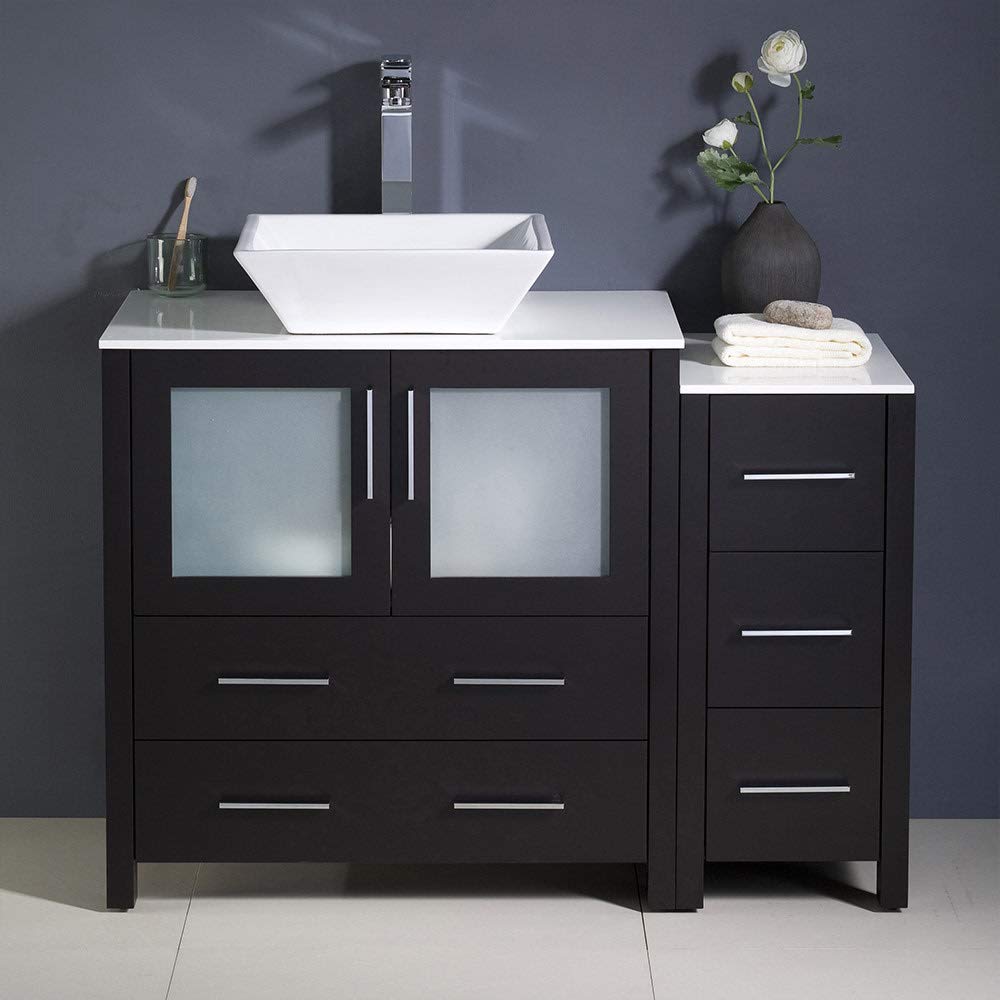 Fresca FCB62-3012WH-CWH-V Fresca Torino 42" White Modern Bathroom Cabinets w/ Top & Vessel Sink