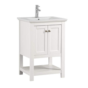 Fresca Manchester 24 Inch White Bathroom Open Vanity with Storage Shelf - Countertop & Ceramic Sink with Cabinets - Faucet Not Included