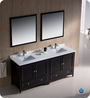Fresca FVN20-3636ES Fresca Oxford 72" Espresso Traditional Double Sink Bathroom Vanity