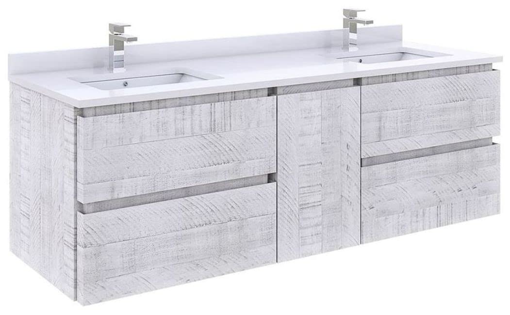 Fresca FCB31-241224RWH Fresca Formosa 58" Wall Hung Double Sink Modern Bathroom Cabinet in Rustic White