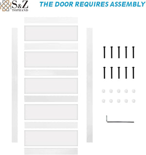 48 in x 84 in Glass Sliding MDF Barn Door with 8FT Sliding Door Hardware Kit, 5 Tempered Frosted Glass, Slab Inside Covered with Water-Proof PVC Surface, Simple DIY Assembly (Showroom Display for Sale)