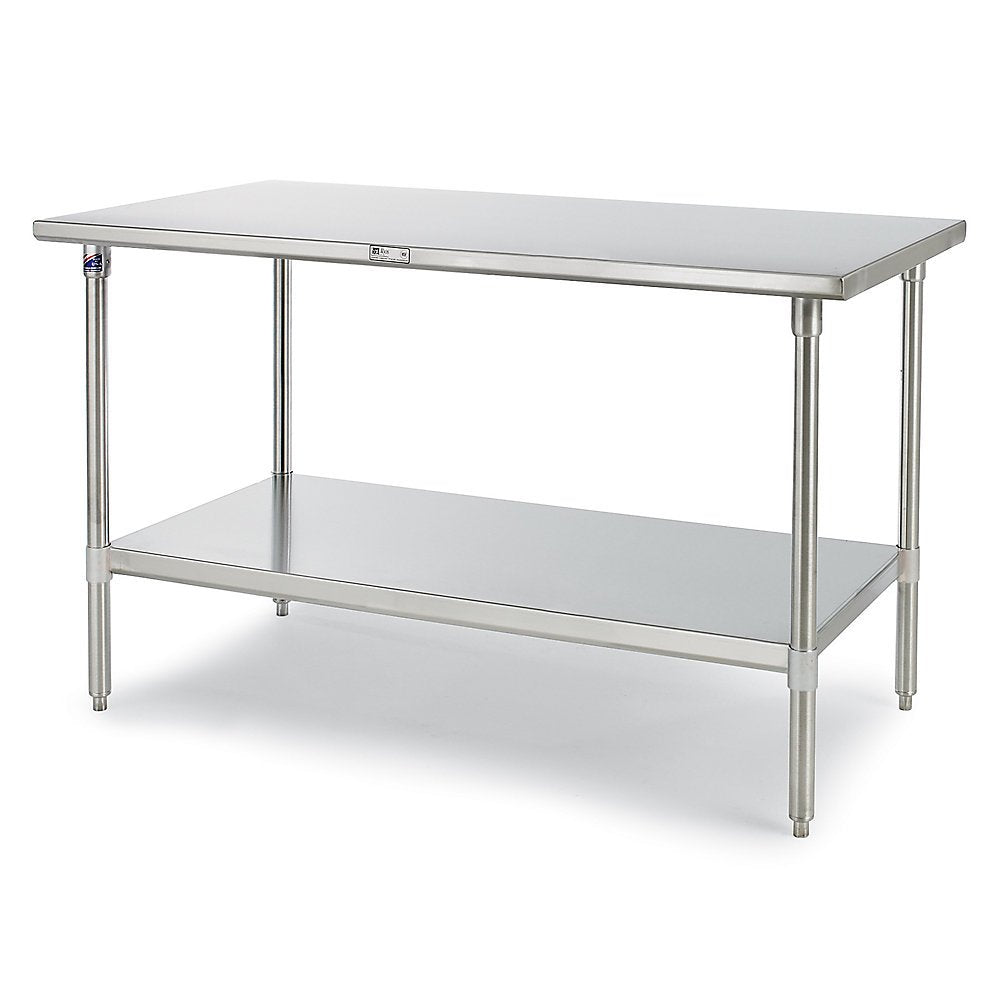 John Boos ST4R5-3048SSK 14 Gauge Stainless Steel Work Table with 5" Rear Riser, Base and Shelf, 48" x 30"