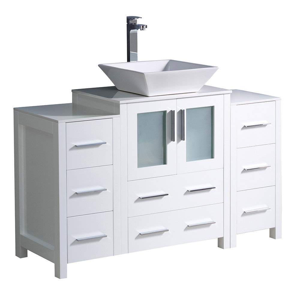 Fresca FCB62-122412WH-CWH-V Fresca Torino 48" White Modern Bathroom Cabinets w/ Top & Vessel Sink