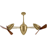 Matthews Fan AR-PB-WD Ar Ruthiane 360° dual headed rotational ceiling fan in polished brass finish with solid sustainable mahogany wood blades.