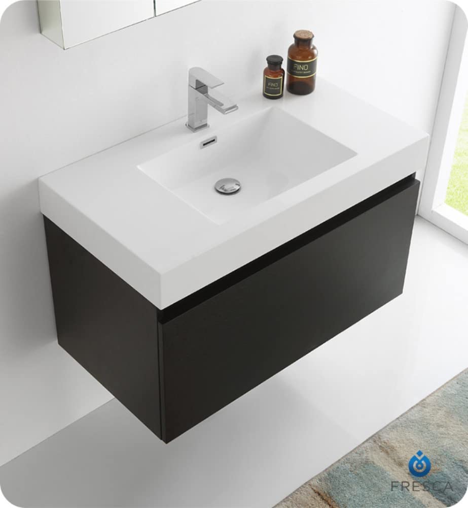 Fresca FVN8008BW Fresca Mezzo 36" Black Wall Hung Modern Bathroom Vanity w/ Medicine Cabinet