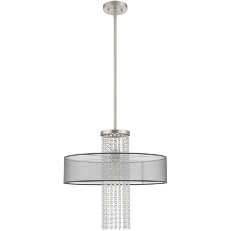 Livex Lighting 43204-91 Bella Vista - One Light Chandelier, Brushed Nickel Finish with Translucent Black Fabric Shade with Clear Crystal