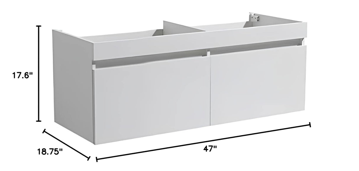 Fresca FCB8012WH Fresca Mezzo 48" White Wall Hung Double Sink Modern Bathroom Cabinet