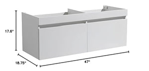 Fresca FCB8012WH Fresca Mezzo 48" White Wall Hung Double Sink Modern Bathroom Cabinet