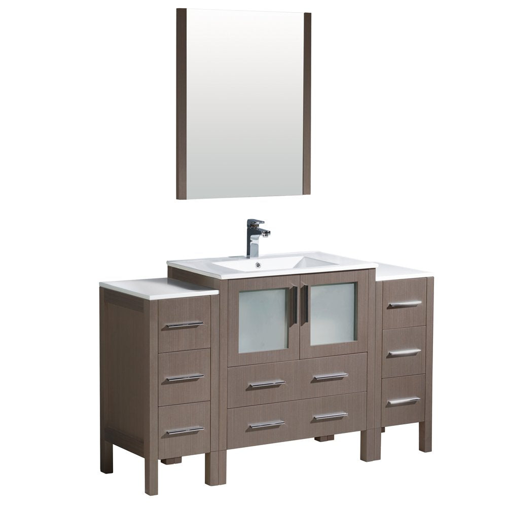 Fresca FVN62-123012GO-UNS Fresca Torino 54" Gray Oak Modern Bathroom Vanity w/ 2 Side Cabinets & Integrated Sink