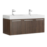 Fresca FCB8092GW-D Fresca Vista 48" Walnut Wall Hung Double Sink Modern Bathroom Cabinet