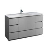 Fresca FCB9360GR-S-I Fresca Lazzaro 60" Gray Free Standing Modern Bathroom Cabinet w/ Integrated Single Sink