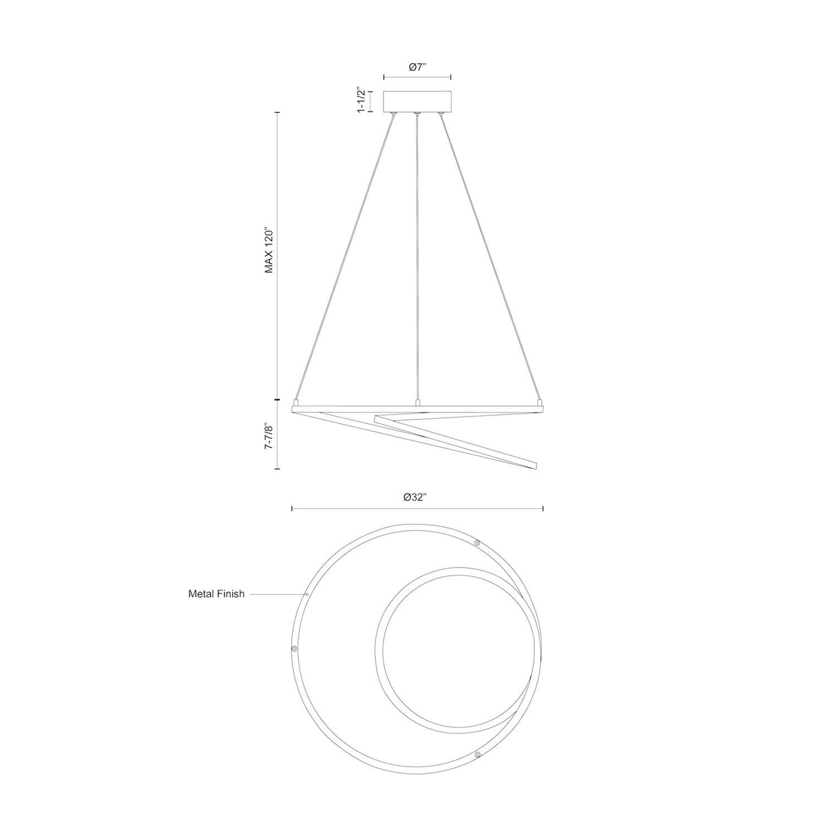 Kuzco PD11132-AS TWIST 32" PD Antique Silver 120V TRIAC/ELV LED 3000K 90CRI 59W