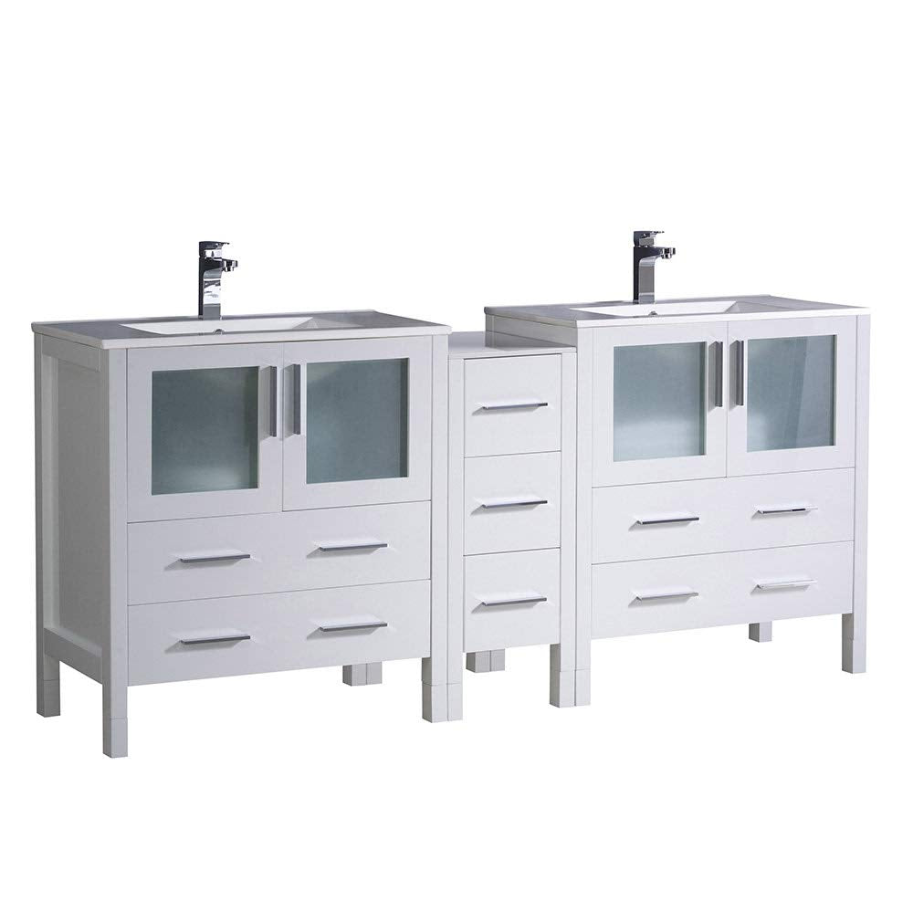 Fresca FCB62-301230WH-I Fresca Torino 72" White Modern Double Sink Bathroom Cabinets w/ Integrated Sinks