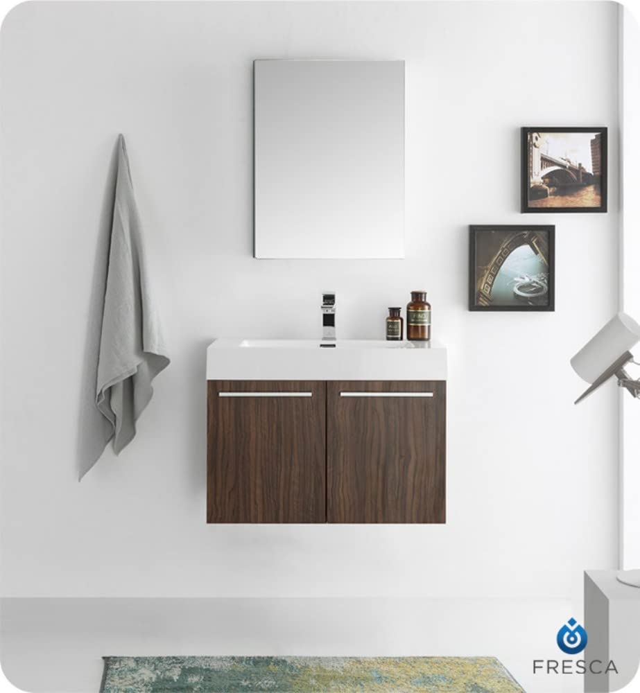 Fresca FVN8089GW Fresca Vista 30" Walnut Wall Hung Modern Bathroom Vanity w/ Medicine Cabinet