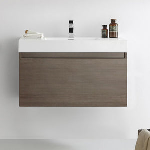 Fresca FCB8008BW-I Fresca Mezzo 36" Black Wall Hung Modern Bathroom Cabinet w/ Integrated Sink