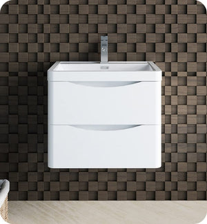 Fresca FCB9024WH-I Fresca Tuscany 24" Glossy White Wall Hung Modern Bathroom Cabinet w/ Integrated Sink