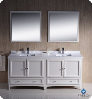 Fresca FVN20-3636AW Fresca Oxford 72" Antique White Traditional Double Sink Bathroom Vanity