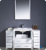 Fresca FVN62-123012WH-UNS Fresca Torino 54" White Modern Bathroom Vanity w/ 2 Side Cabinets & Integrated Sink