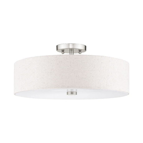 Livex Lighting 52136-92 Meridian Collection 4-Light Transitional Ceiling Mount Fixture with Oatmeal Color Fabric Hardback Shade, English Bronze