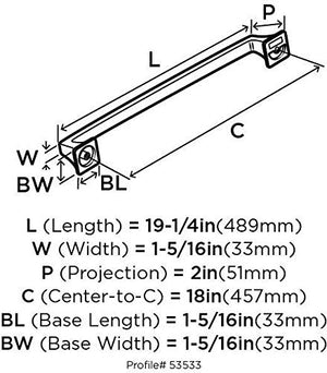 Amerock Appliance Pull Polished Nickel 18 inch (457 mm) Center to Center Mulholland 1 Pack Drawer Pull Drawer Handle Cabinet Hardware