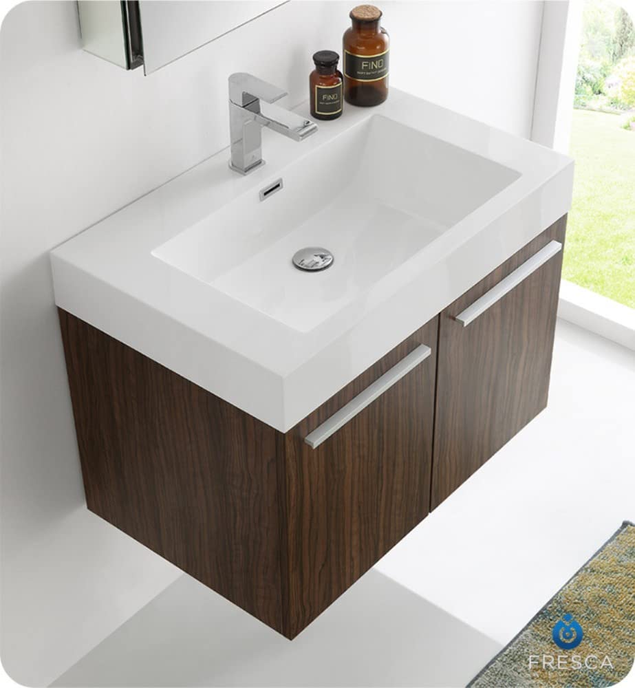 Fresca FVN8089GW Fresca Vista 30" Walnut Wall Hung Modern Bathroom Vanity w/ Medicine Cabinet