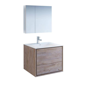 Fresca FVN9230RNW Fresca Catania 30" Rustic Natural Wood Wall Hung Modern Bathroom Vanity w/ Medicine Cabinet