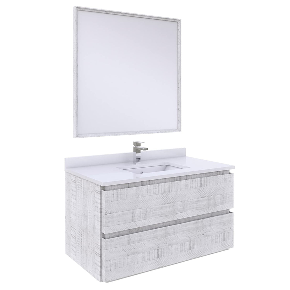 Fresca FVN3136RWH Fresca Formosa 36" Wall Hung Modern Bathroom Vanity w/ Mirror in Rustic White