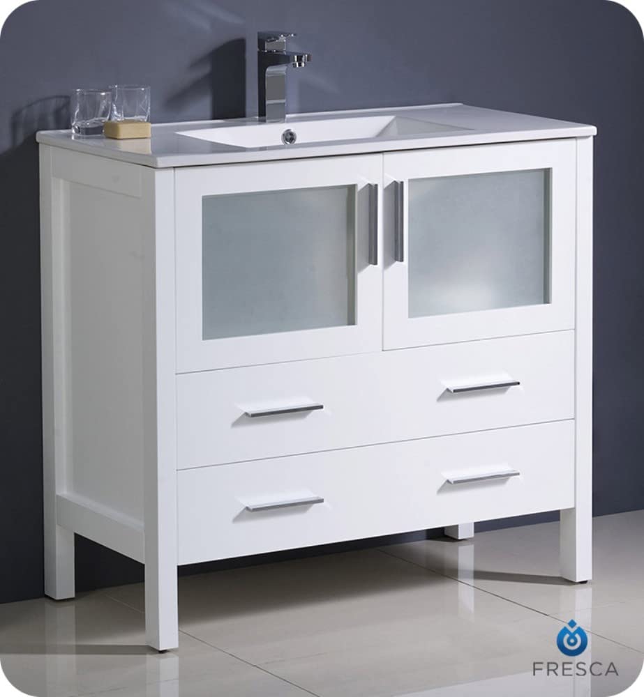 Fresca FCB6236WH-I Fresca Torino 36" White Modern Bathroom Cabinet w/ Integrated Sink