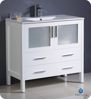Fresca FCB6236WH-I Fresca Torino 36" White Modern Bathroom Cabinet w/ Integrated Sink