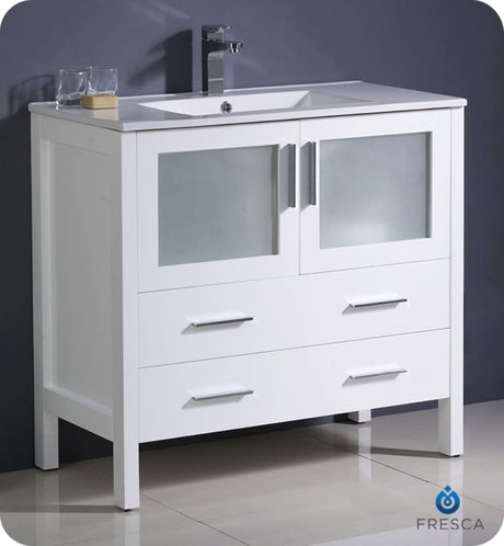 Fresca FCB6236WH-I Fresca Torino 36" White Modern Bathroom Cabinet w/ Integrated Sink