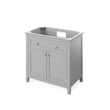 Jeffrey Alexander VKITCHA36GRWCR 36" Grey Chatham Vanity, White Carrara Marble Vanity Top, undermount rectangle bowl