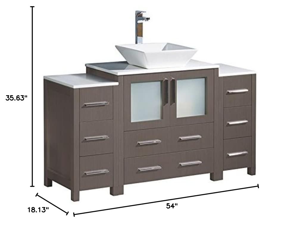 Fresca FCB62-123012GO-CWH-V Fresca Torino 54" Gray Oak Modern Bathroom Cabinets w/ Top & Vessel Sink