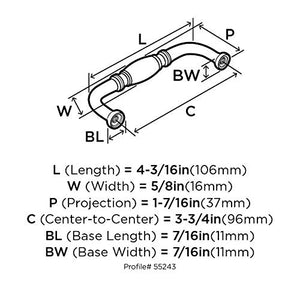Amerock Cabinet Pull Polished Chrome 3-3/4 inch (96 mm) Center-to-Center Granby 1 Pack Drawer Pull Drawer Handle Cabinet Hardware
