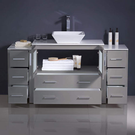Fresca FCB62-123612ES-CWH-V Fresca Torino 60" Espresso Modern Bathroom Cabinets w/ Top & Vessel Sink