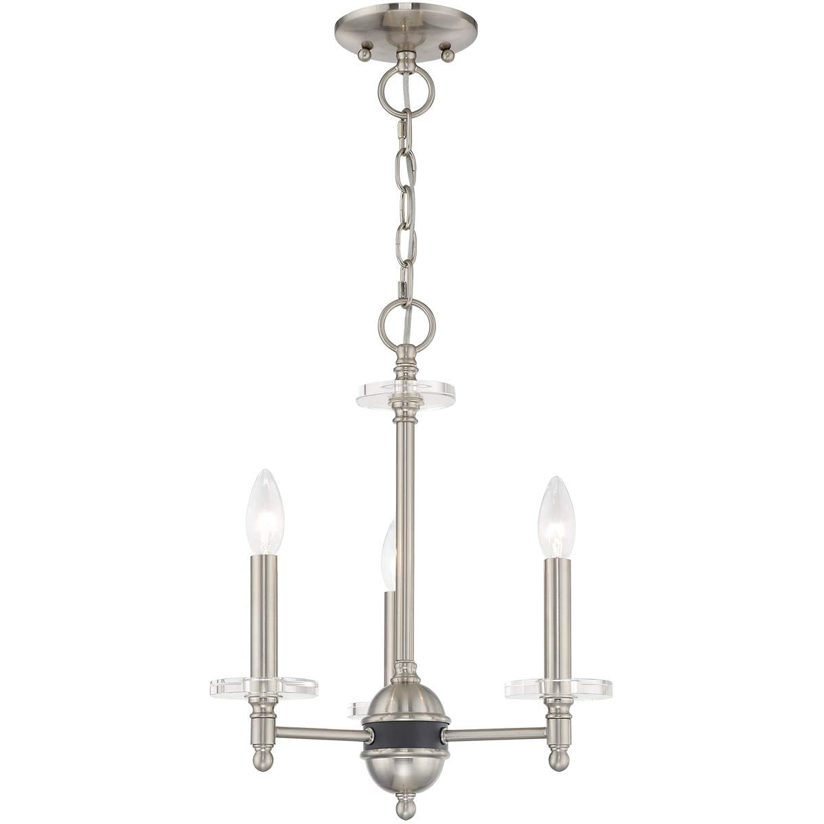 Livex Lighting 42703-91 Bancroft - Three Light Mini Chandelier, Brushed Nickel Finish with Clear Bobeche Crystal