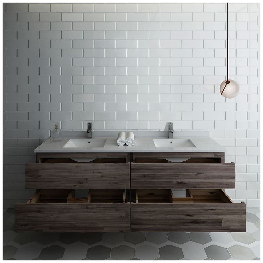 Fresca FCB31-3636RWH Fresca Formosa 70" Wall Hung Double Sink Modern Bathroom Cabinet in Rustic White