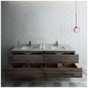 Fresca FCB31-3636RWH Fresca Formosa 70" Wall Hung Double Sink Modern Bathroom Cabinet in Rustic White