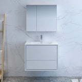 Fresca FVN9230WH Fresca Catania 30" Glossy White Wall Hung Modern Bathroom Vanity w/ Medicine Cabinet