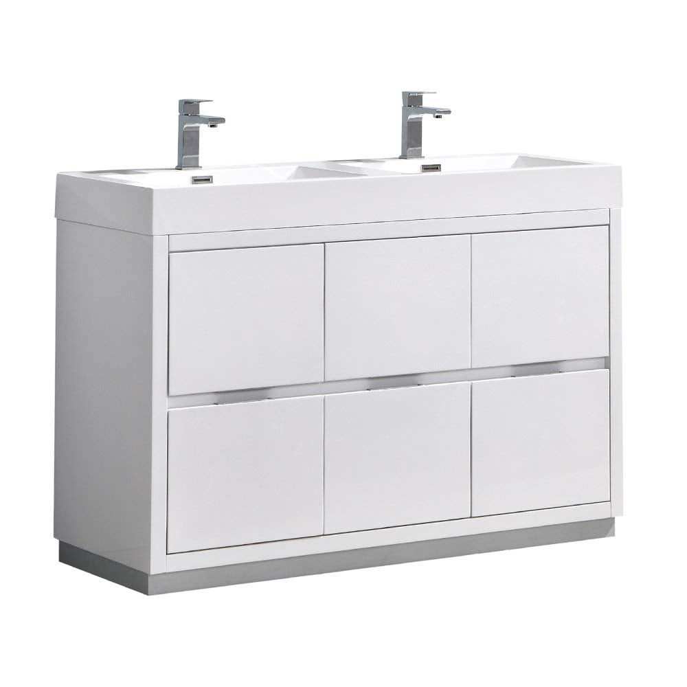 Fresca FCB8448WH-D-I Fresca Valencia 48" Glossy White Free Standing Double Sink Modern Bathroom Vanity