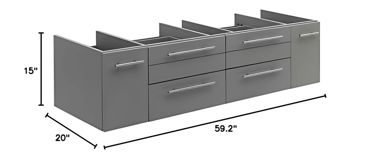 Fresca FCB6160GR-VSL Fresca Lucera 60" Gray Wall Hung Single Vessel Sink Modern Bathroom Cabinet