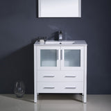 Fresca FVN6230WH-UNS Fresca Torino 30" White Modern Bathroom Vanity w/ Integrated Sink