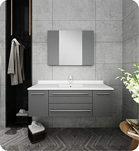 Fresca FVN6148GR-UNS Fresca Lucera 48" Gray Wall Hung Undermount Sink Modern Bathroom Vanity w/ Medicine Cabinet